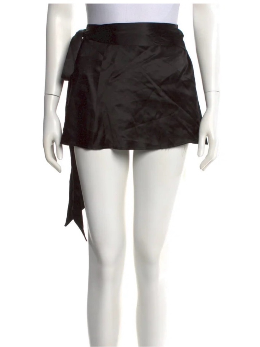 ARE YOU AM I AYAI Black Silk Wrap High Waist Mini Skirt With Wide Silk Tie XS